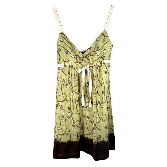 Vintage Y2K BCBG Max Azria Green 100% Silk Empire Waist Sun Dress Cocktail Party - Picture 1 of 4